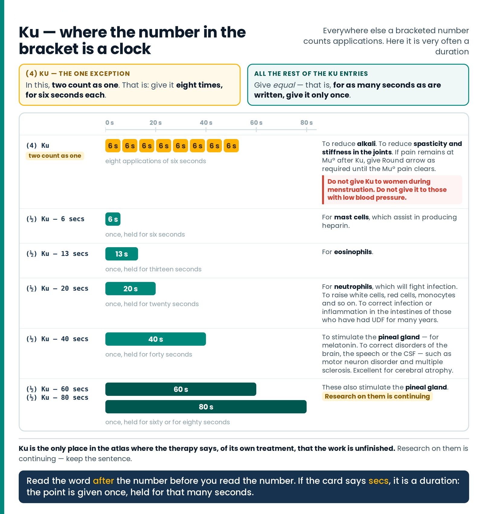 Ku — where the number in the bracket is a clock. Table 13 drawn to scale: (4) Ku as eight six-second blocks, and each (½