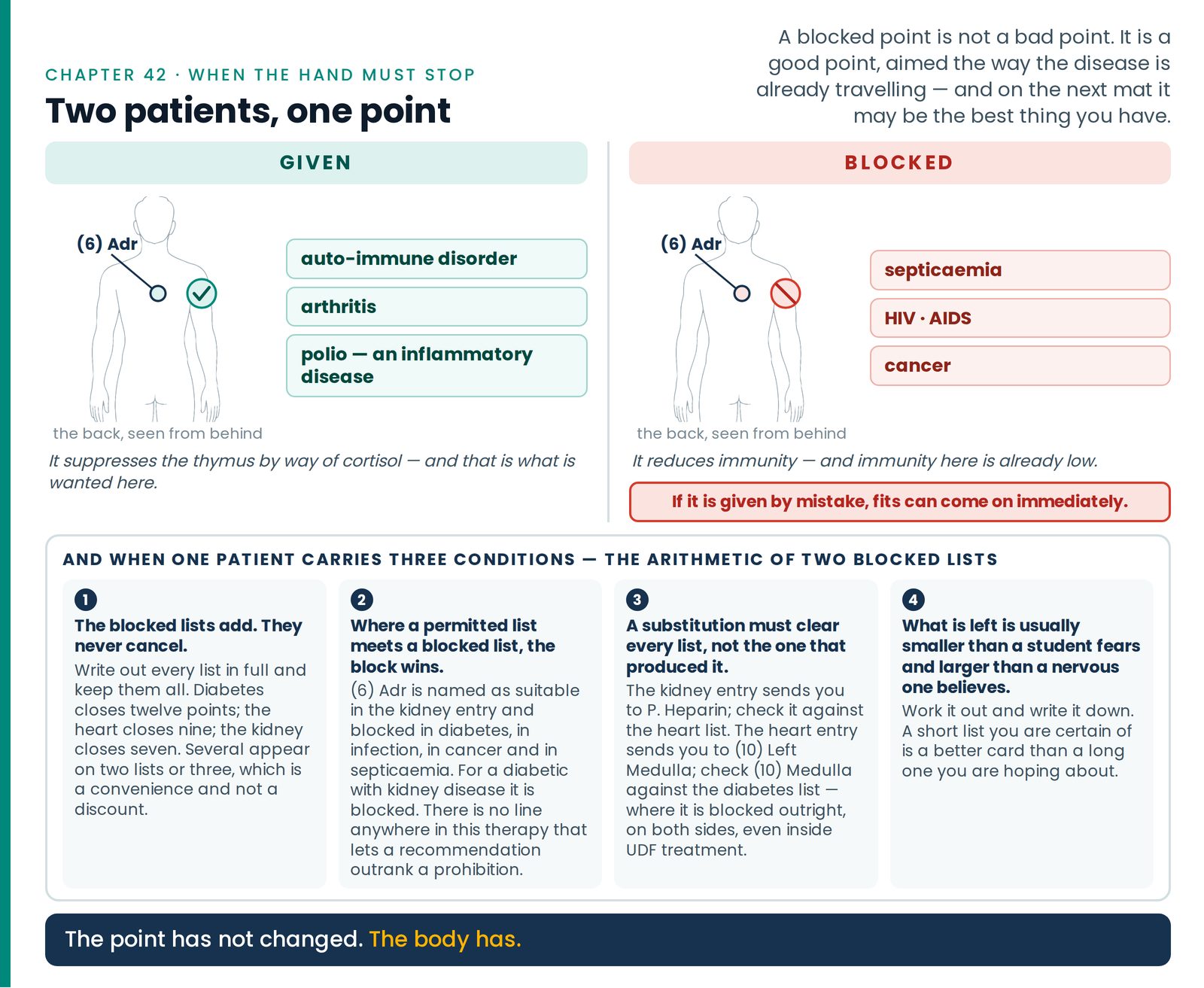Two patients, one point. The same point marked identically on two identical backs — given in autoimmune disorder, arthri